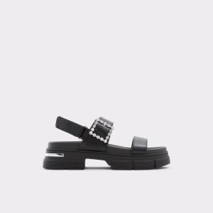 Black Aldo Corinne Flat Sandal - Lug Sole Sandals | 78JOSQPBN