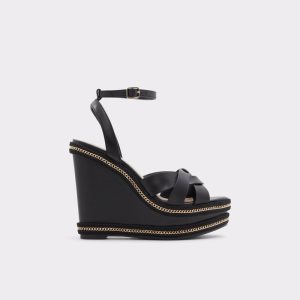 Black Aldo Droyers Wedge Sandal - Wedge Sandals | 24WKFVIJB