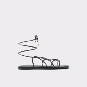 Black Aldo Posey Strappy Flat Sandal Sandals | 15WHGBNOZ