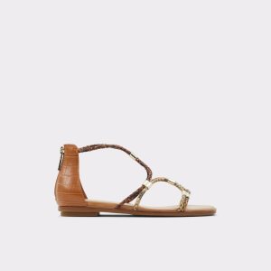 Brown Multicolor Aldo Oceriwenflex Strappy Flat Sandal Sandals | 14CGIEJTS