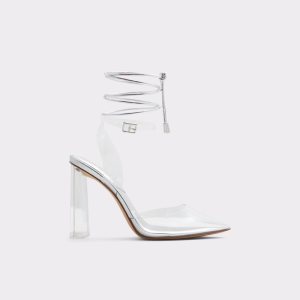 Silver Aldo Tilah Strappy Heeled Block Heels | 30XMFCANR