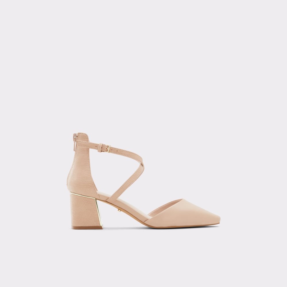 Beige Aldo Grarwen Strap Heeled Block Heels | 20PUMYKWN