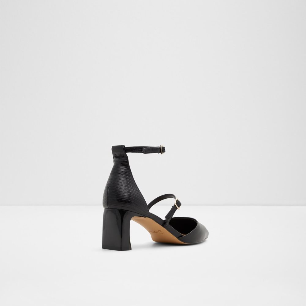 Black Aldo Collette Strappy Heeled Block Heels | 98IGFKDYV