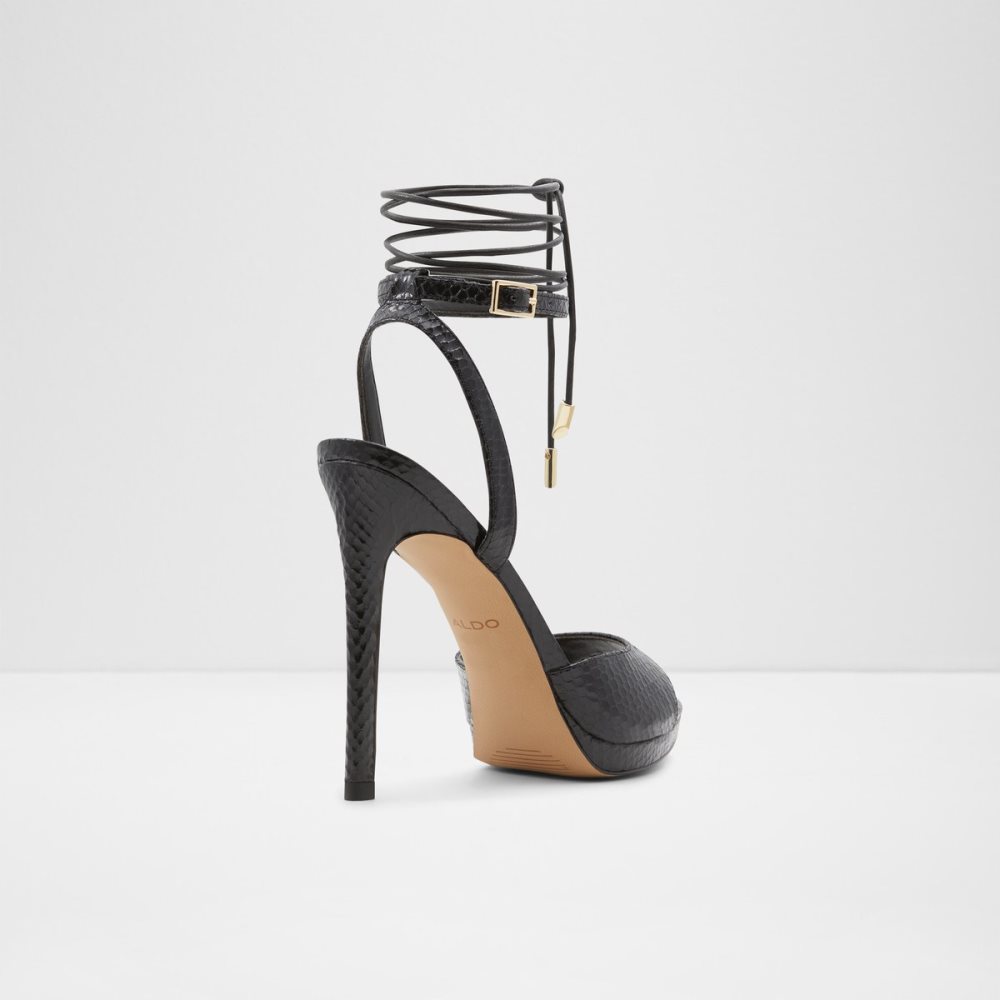 Black Aldo Docilla Strappy Heeled Sandal - Stiletto Platform Shoes | 73FXBJIWC