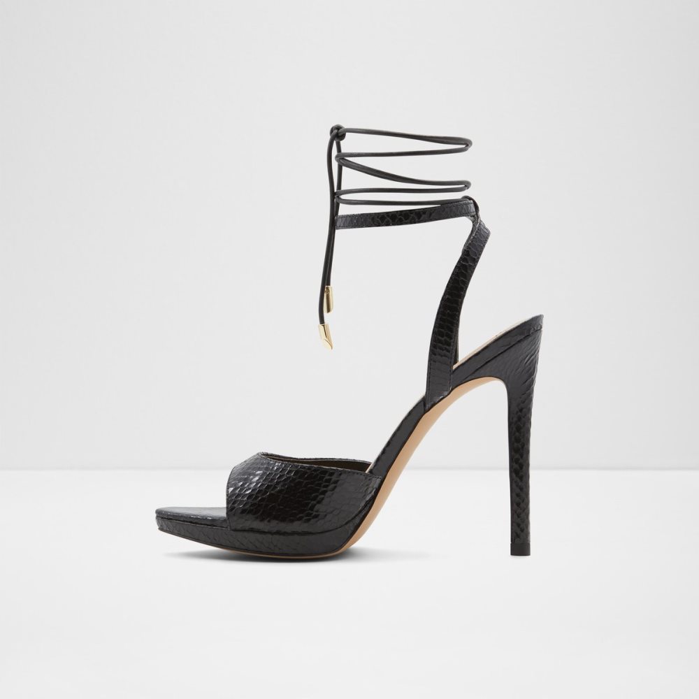 Black Aldo Docilla Strappy Heeled Sandal - Stiletto Platform Shoes | 73FXBJIWC