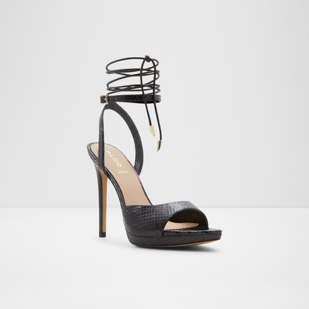 Black Aldo Docilla Strappy Heeled Sandal - Stiletto Platform Shoes | 73FXBJIWC