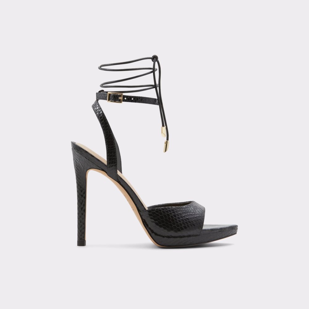 Black Aldo Docilla Strappy Heeled Sandal - Stiletto Platform Shoes | 73FXBJIWC