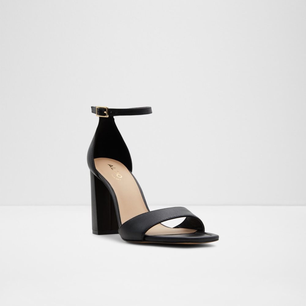 Black Aldo Enaegyn Strap Heeled Sandal - Cup Sole Block Heels | 98SHWALIQ