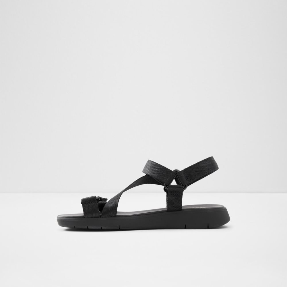 Black Aldo Eoweniel Strappy Flat Sandal Sandals | 07ACJVYUB