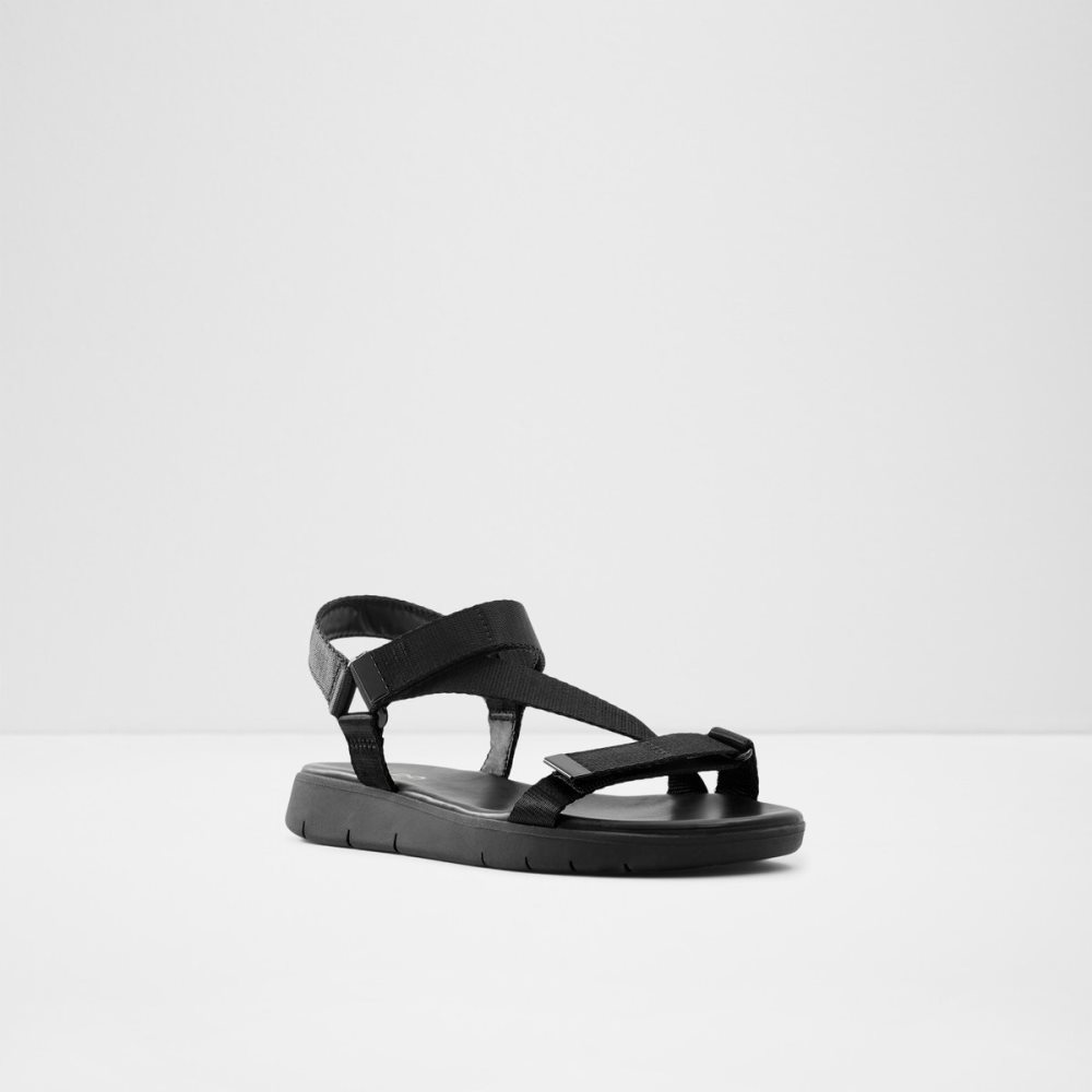 Black Aldo Eoweniel Strappy Flat Sandal Sandals | 07ACJVYUB