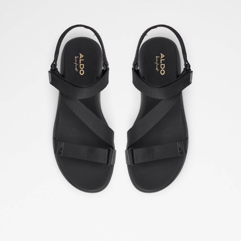 Black Aldo Eoweniel Strappy Flat Sandal Sandals | 07ACJVYUB