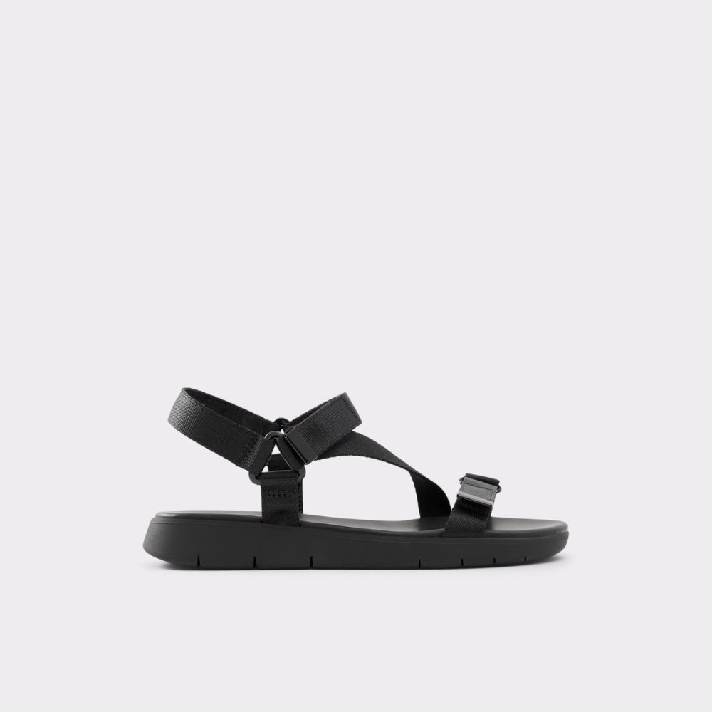 Black Aldo Eoweniel Strappy Flat Sandal Sandals | 07ACJVYUB