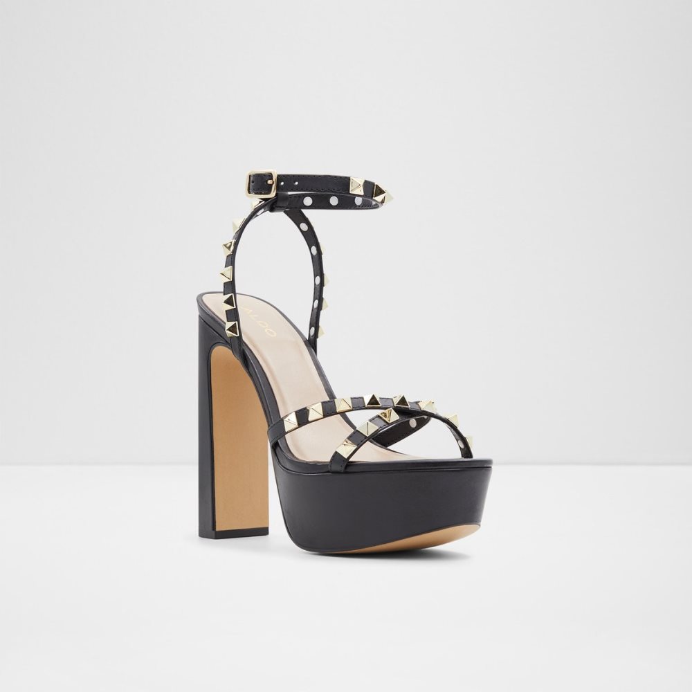 Black Aldo Geegully Strap Heeled Sandal - Plateforme Platform Shoes | 10QJGBLFA