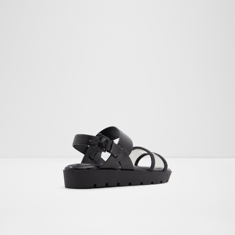 Black Aldo Hailey Flat Sandal - Lug Sole Sandals | 47RQFXCPE