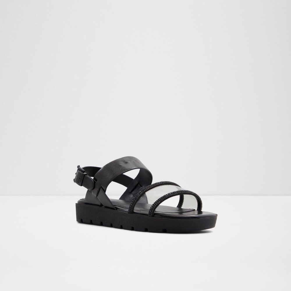 Black Aldo Hailey Flat Sandal - Lug Sole Sandals | 47RQFXCPE