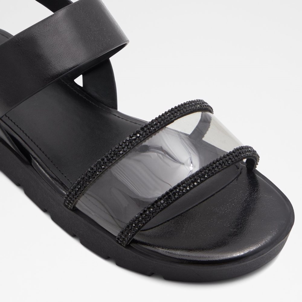 Black Aldo Hailey Flat Sandal - Lug Sole Sandals | 47RQFXCPE