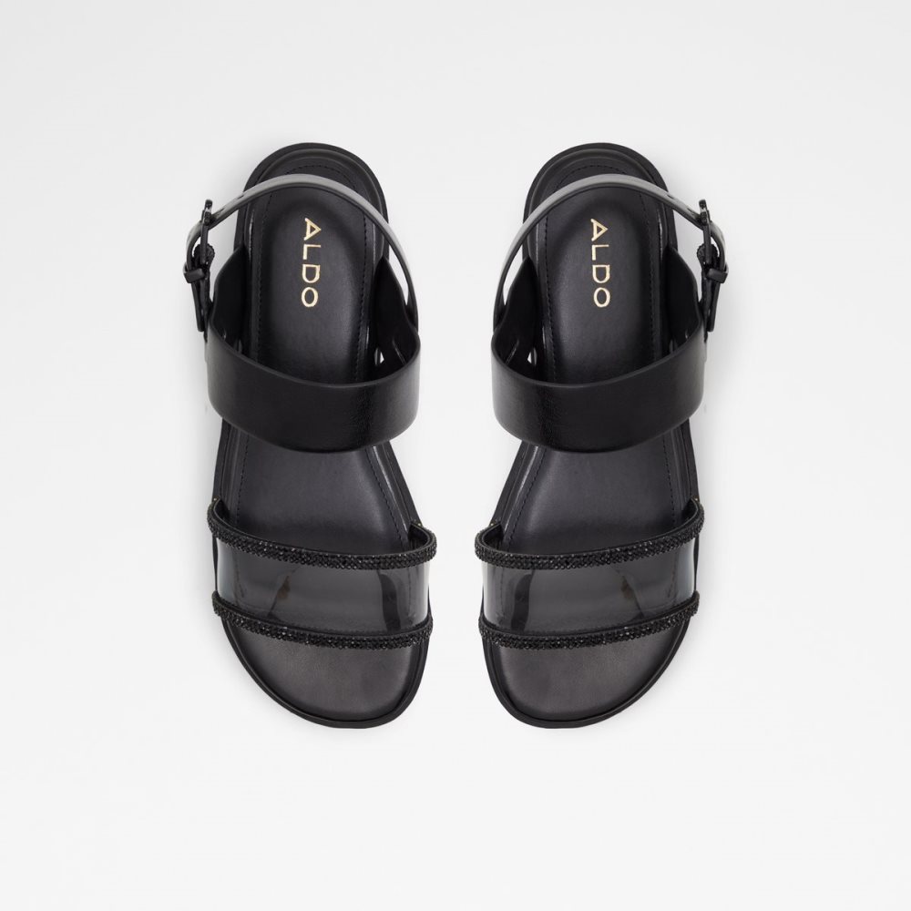 Black Aldo Hailey Flat Sandal - Lug Sole Sandals | 47RQFXCPE