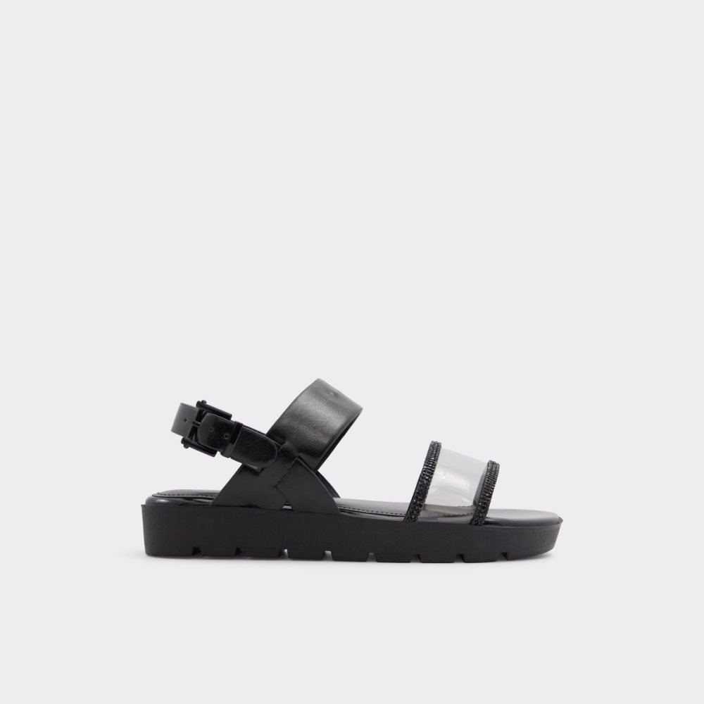 Black Aldo Hailey Flat Sandal - Lug Sole Sandals | 47RQFXCPE