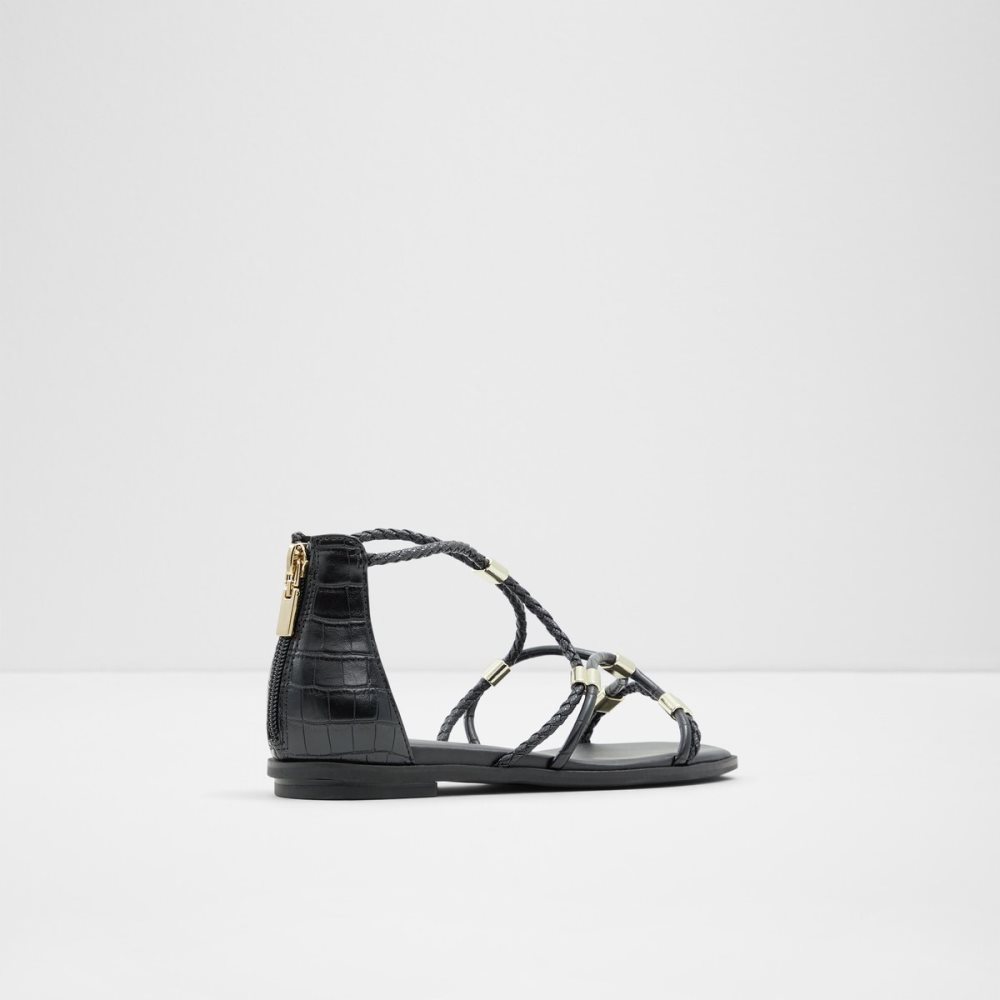 Black Aldo Oceriwenflex Strappy Flat Sandal Sandals | 01GMFXRAP