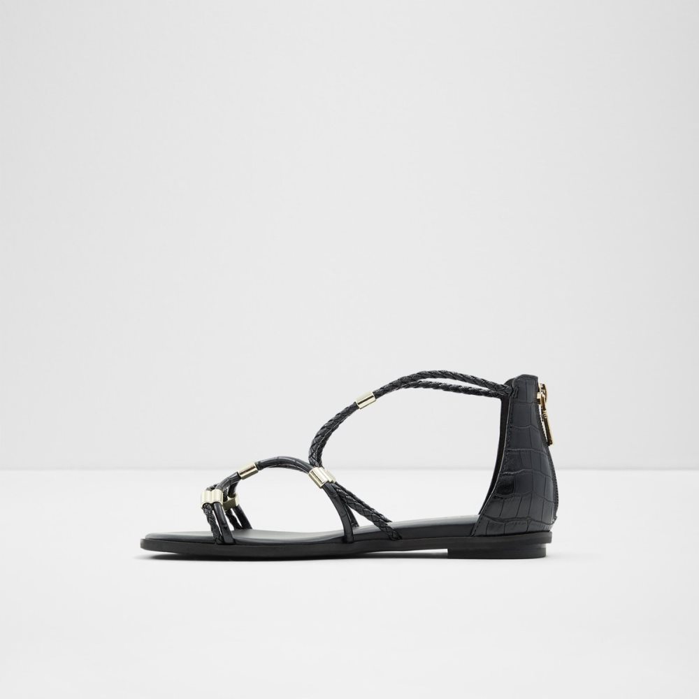 Black Aldo Oceriwenflex Strappy Flat Sandal Sandals | 01GMFXRAP