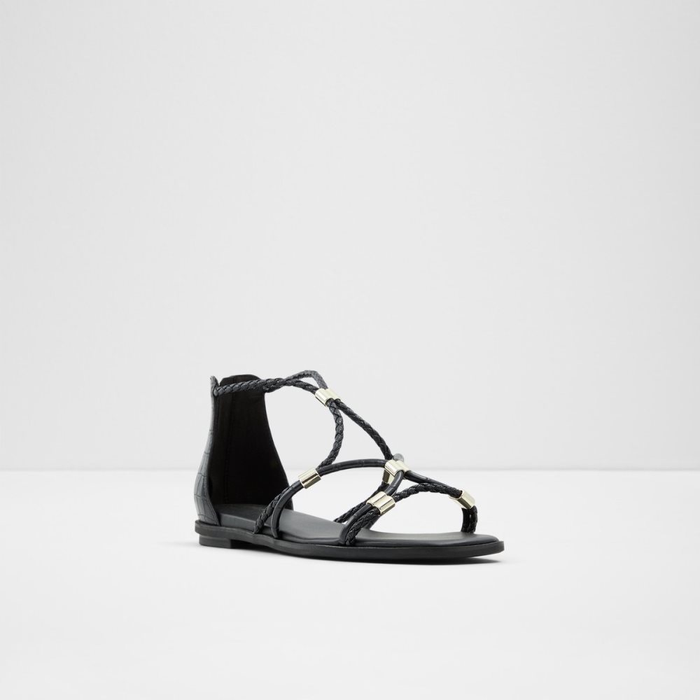 Black Aldo Oceriwenflex Strappy Flat Sandal Sandals | 01GMFXRAP