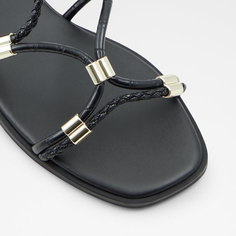 Black Aldo Oceriwenflex Strappy Flat Sandal Sandals | 01GMFXRAP