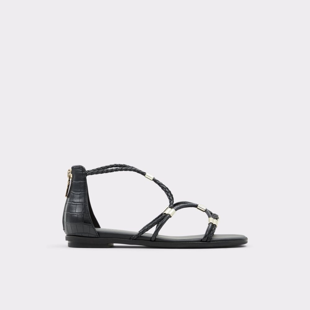 Black Aldo Oceriwenflex Strappy Flat Sandal Sandals | 01GMFXRAP