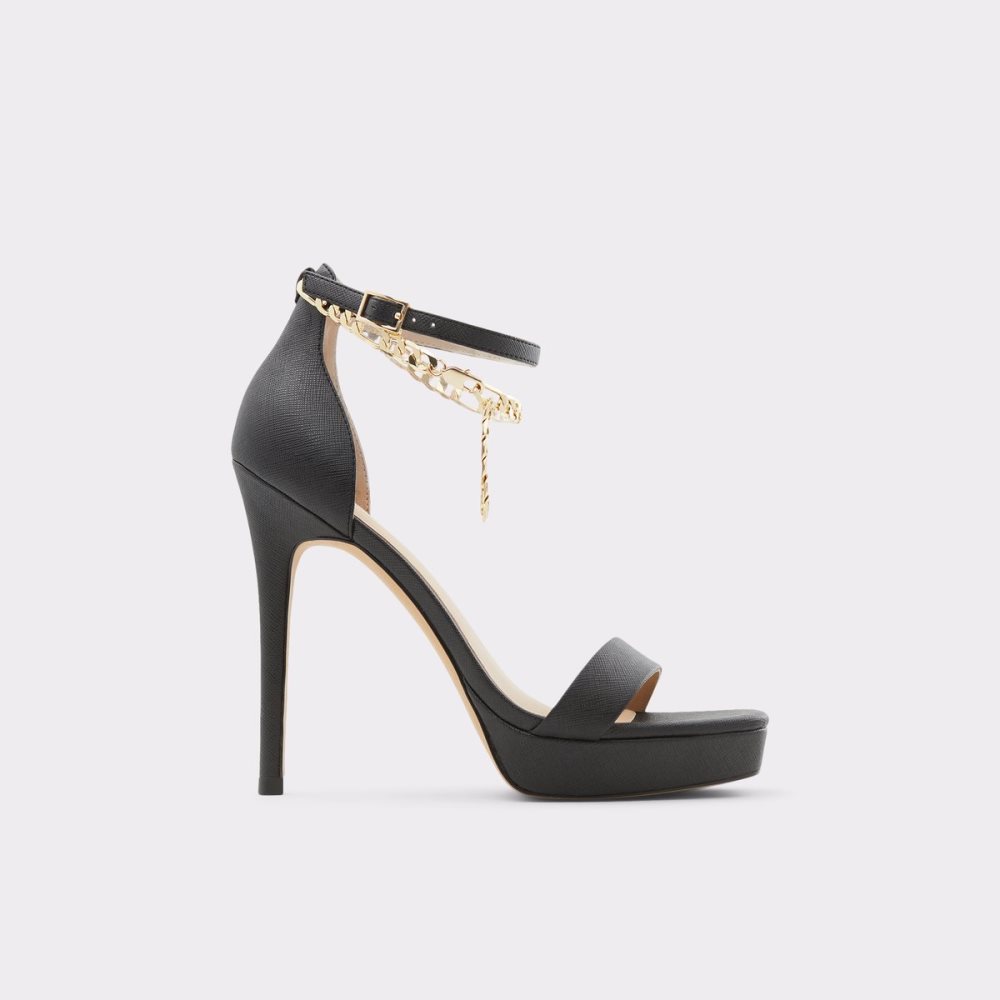 Black Aldo Scarlettchain Heeled Sandal - Stiletto Platform Shoes | 12JMZNIFT