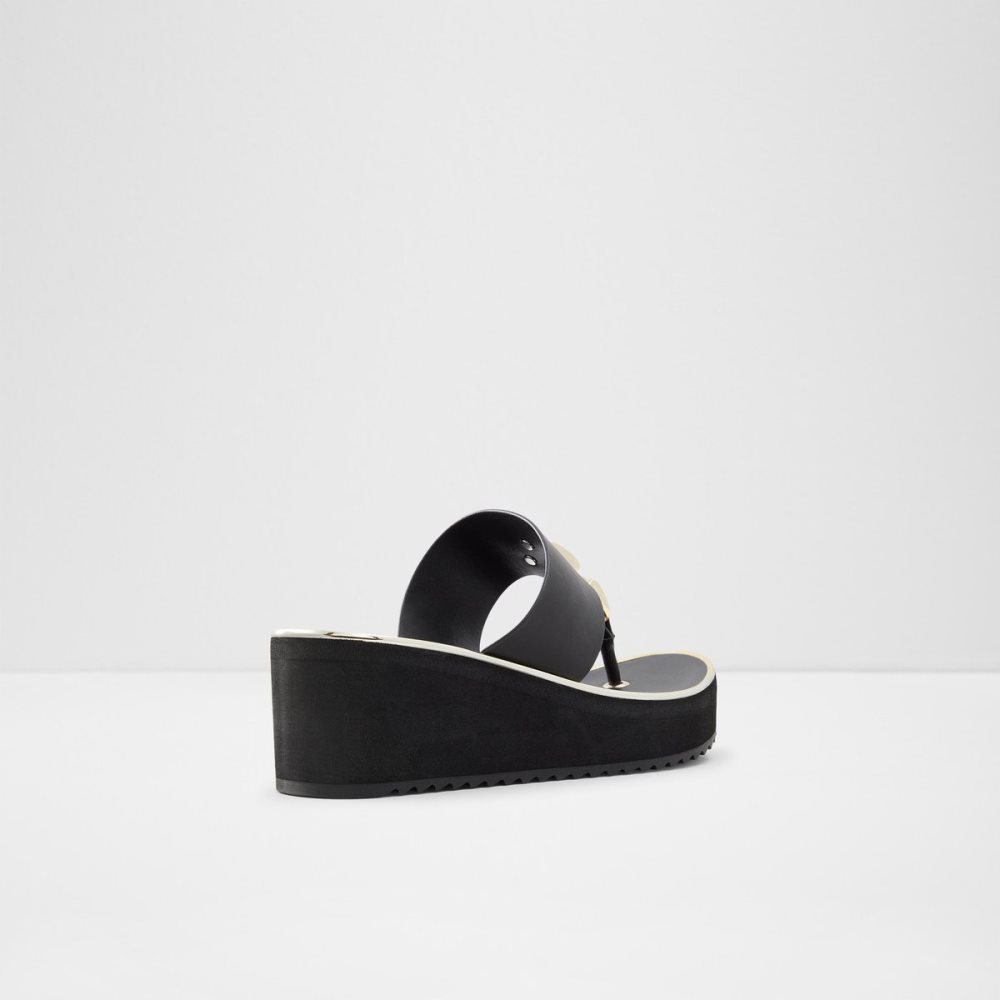 Black Aldo Toea Thong Sandal - Wedge Sandals | 89ATSIHVJ