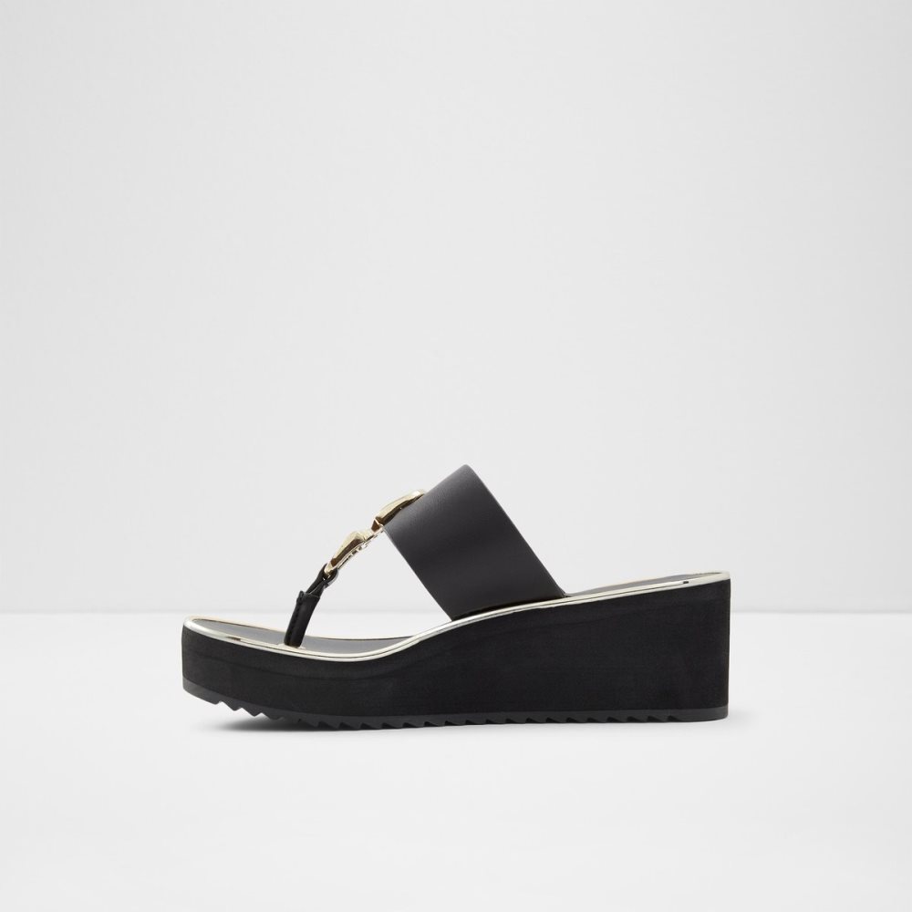 Black Aldo Toea Thong Sandal - Wedge Sandals | 89ATSIHVJ