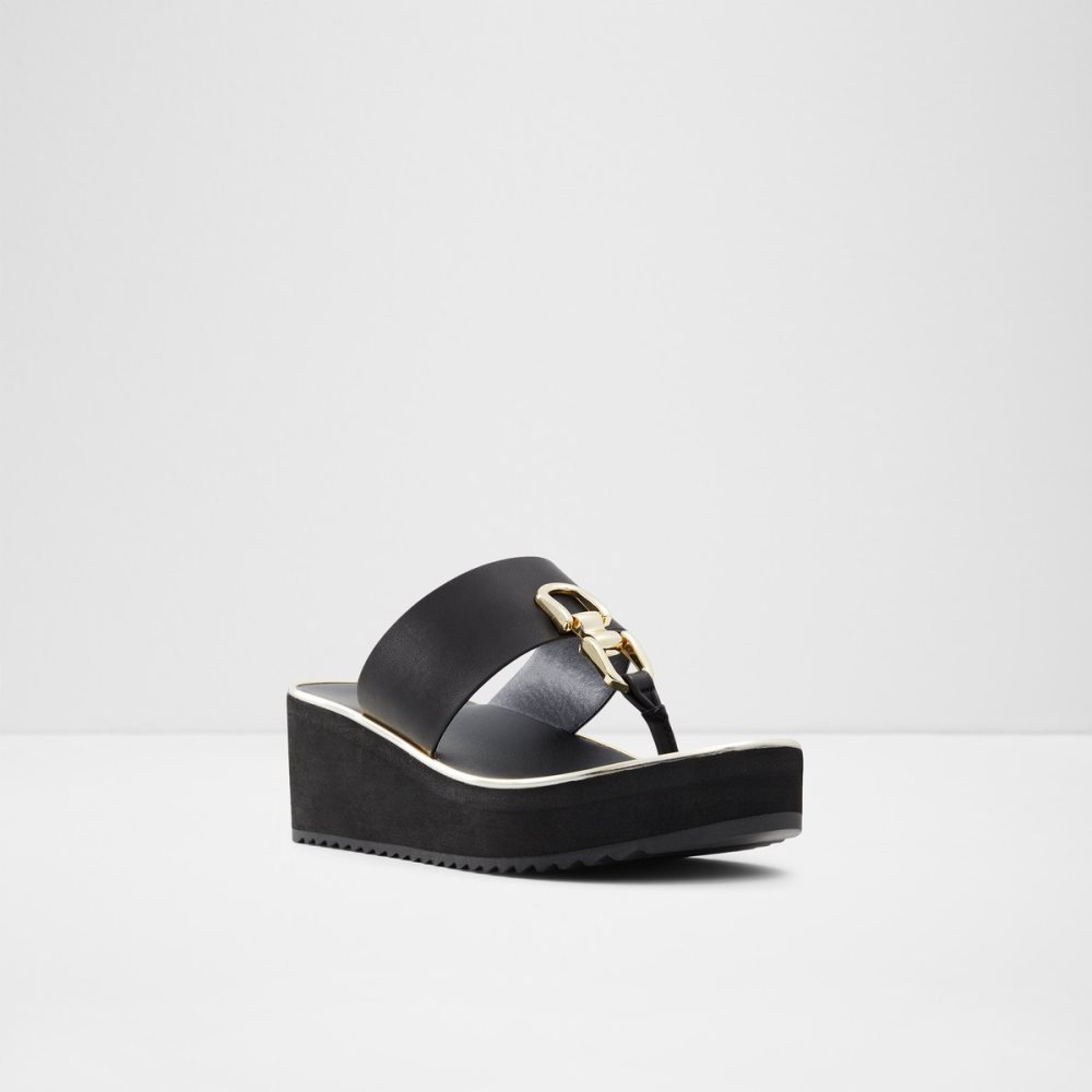 Black Aldo Toea Thong Sandal - Wedge Sandals | 89ATSIHVJ