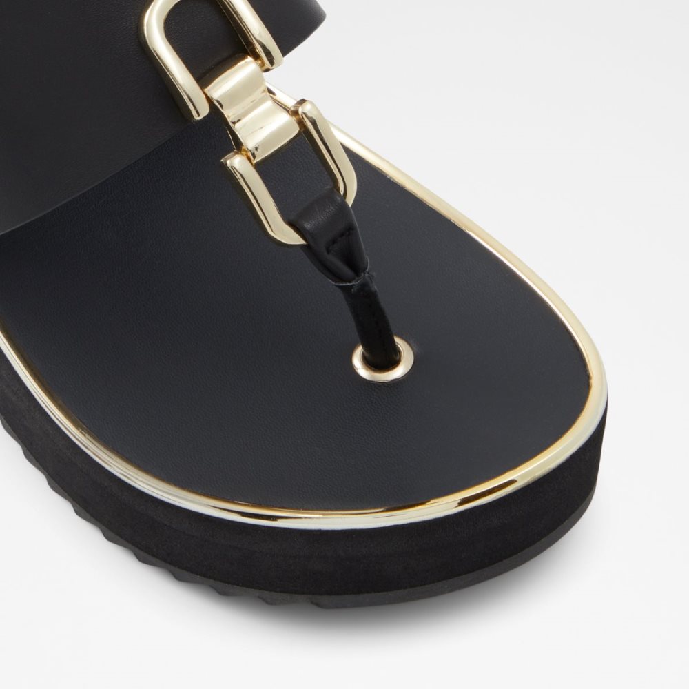 Black Aldo Toea Thong Sandal - Wedge Sandals | 89ATSIHVJ