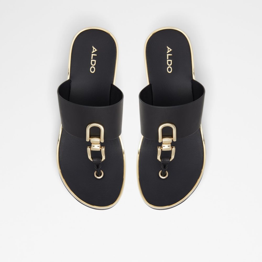 Black Aldo Toea Thong Sandal - Wedge Sandals | 89ATSIHVJ