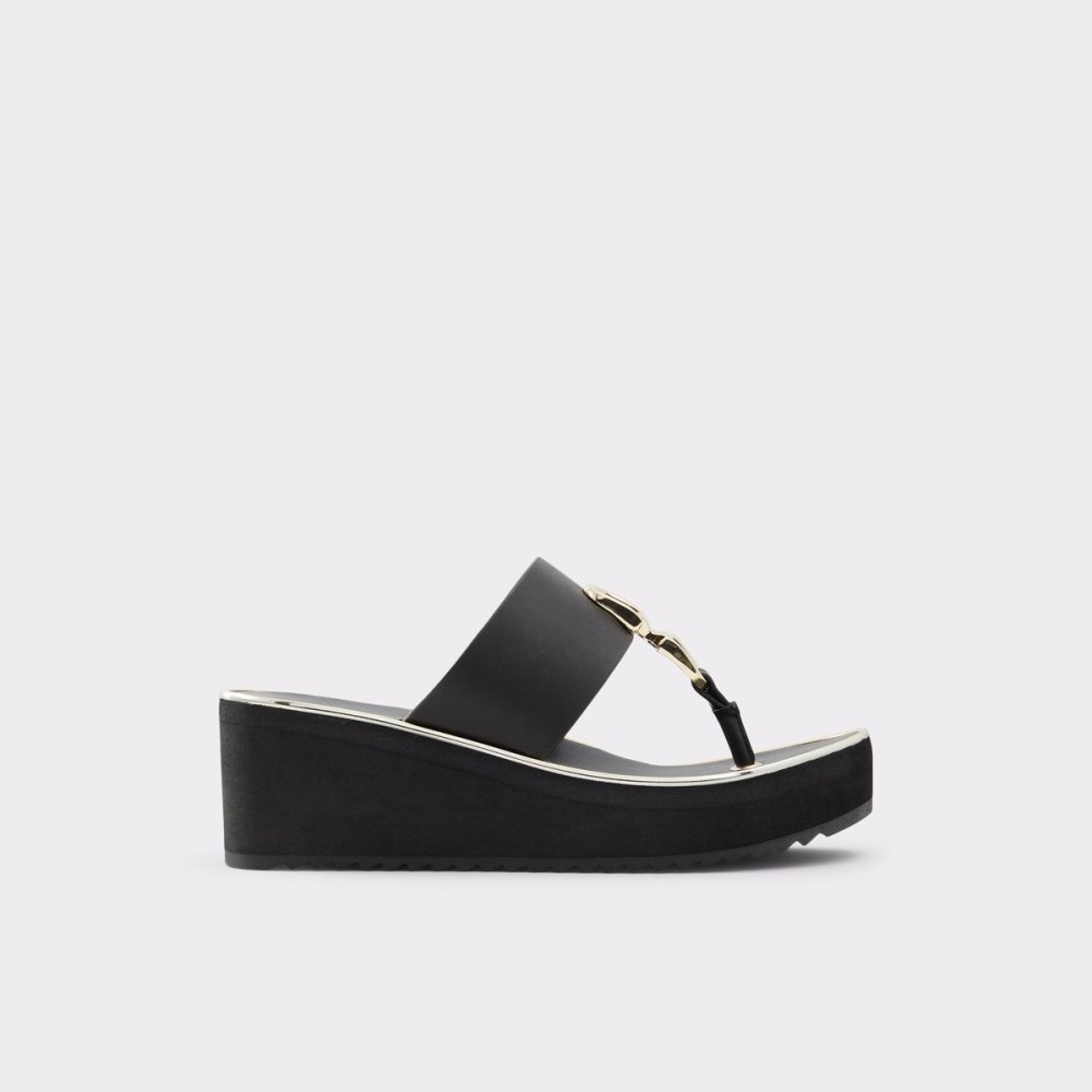 Black Aldo Toea Thong Sandal - Wedge Sandals | 89ATSIHVJ