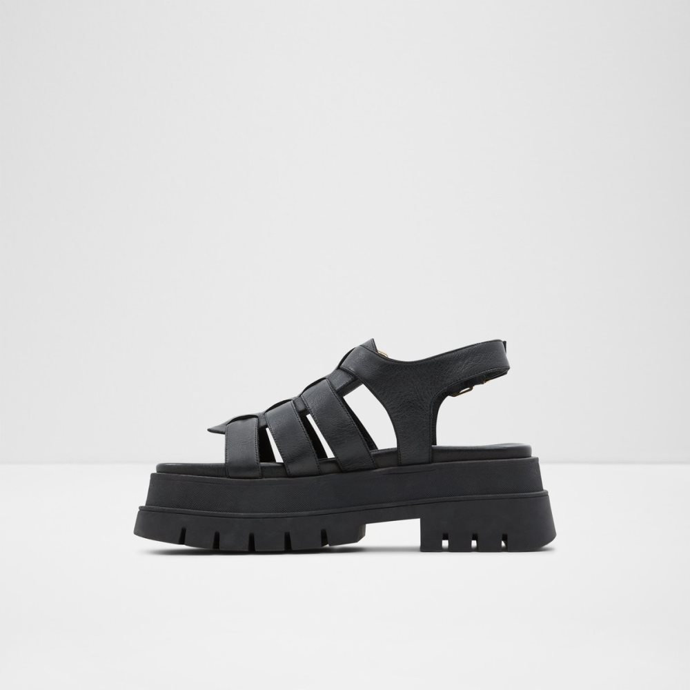 Black Aldo Velma Strappy High Sandal - Lug Sole Sandals | 98PSHKWRF