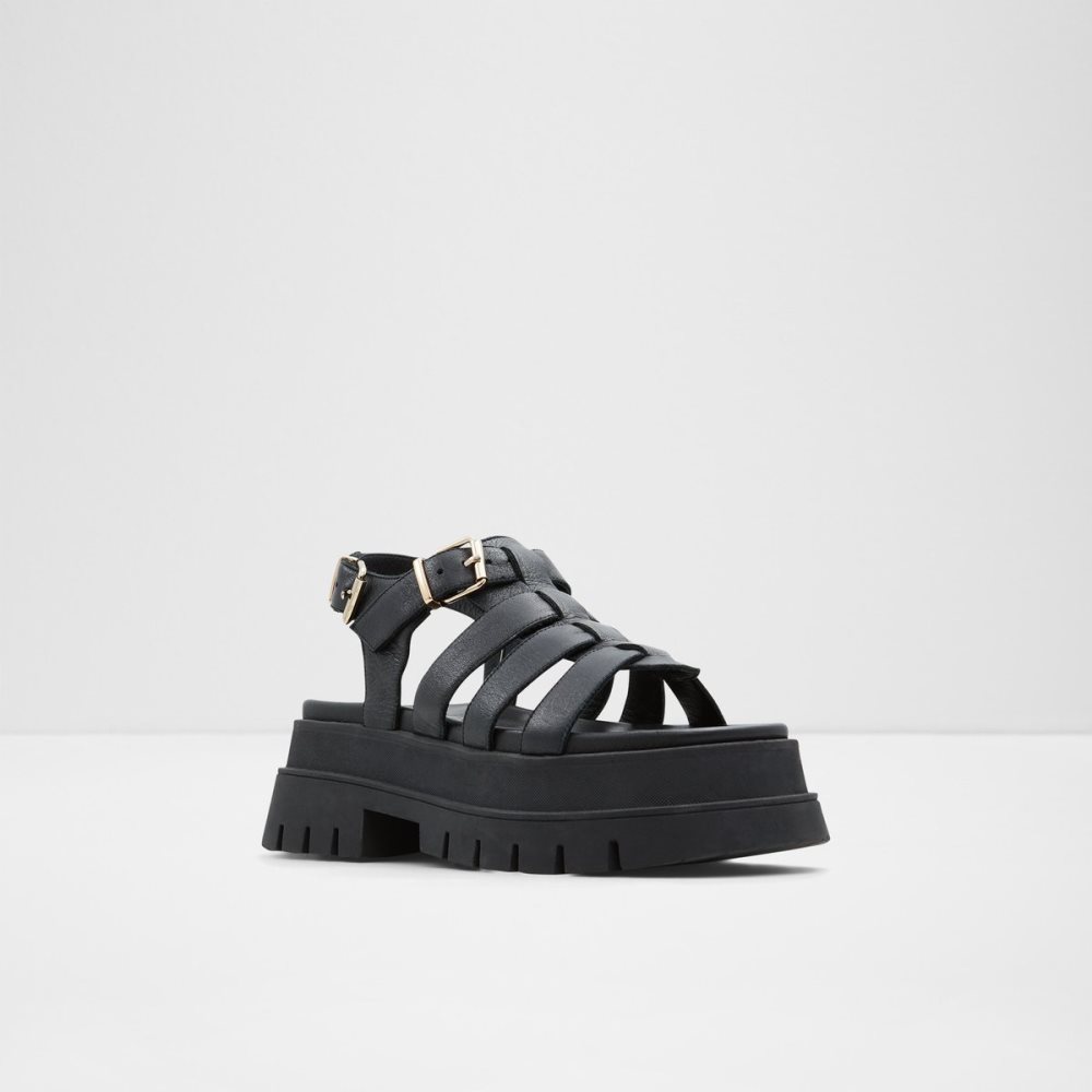 Black Aldo Velma Strappy High Sandal - Lug Sole Sandals | 98PSHKWRF