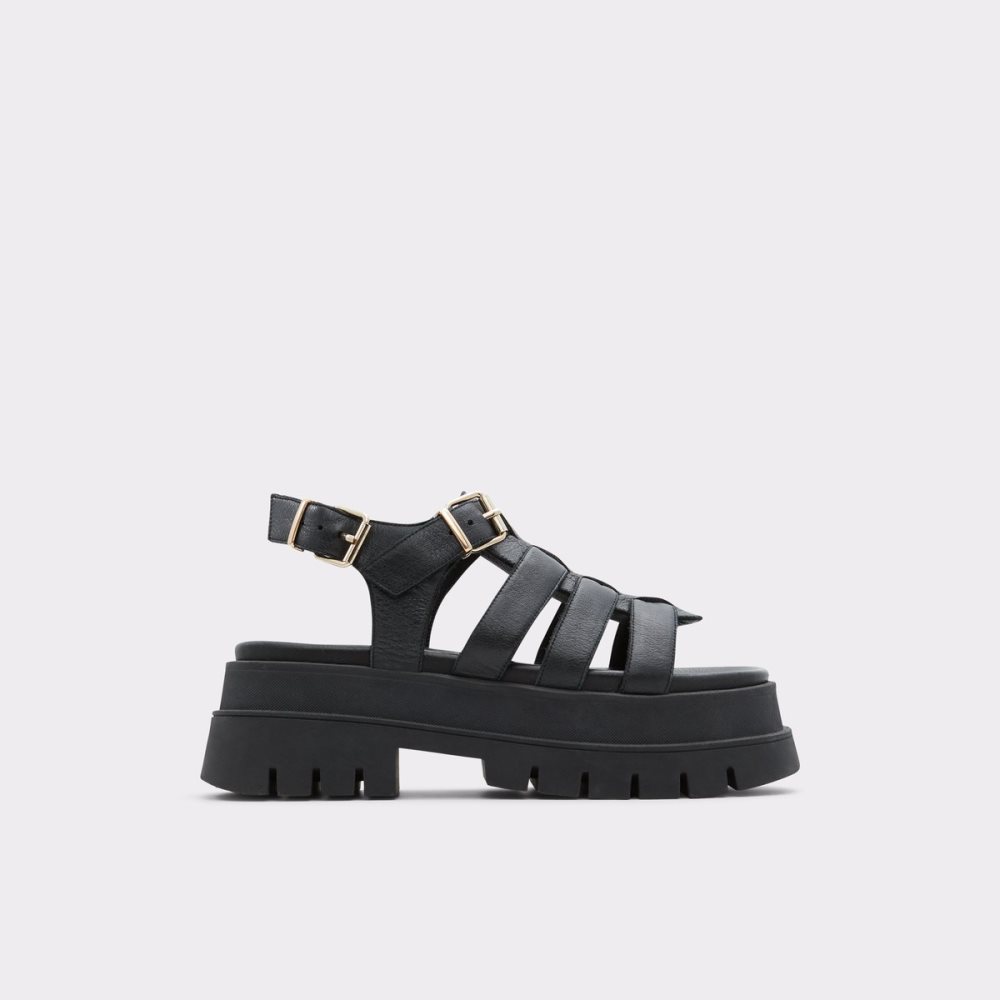 Black Aldo Velma Strappy High Sandal - Lug Sole Sandals | 98PSHKWRF