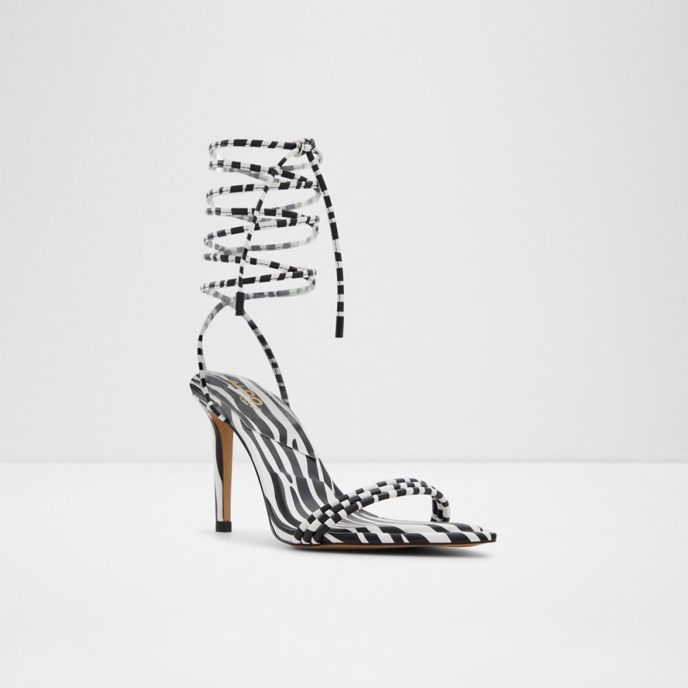 Black / White Aldo Yberrar Strappy Heeled Sandal - Stiletto Sandals | 13AVLRWDB