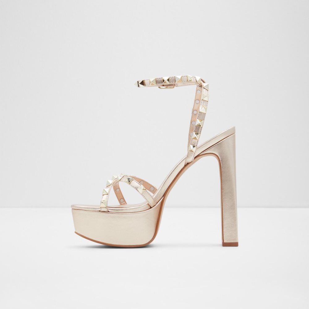 Gold Aldo Geegully Strap Heeled Sandal - Plateforme Platform Shoes | 95PVDWYHA