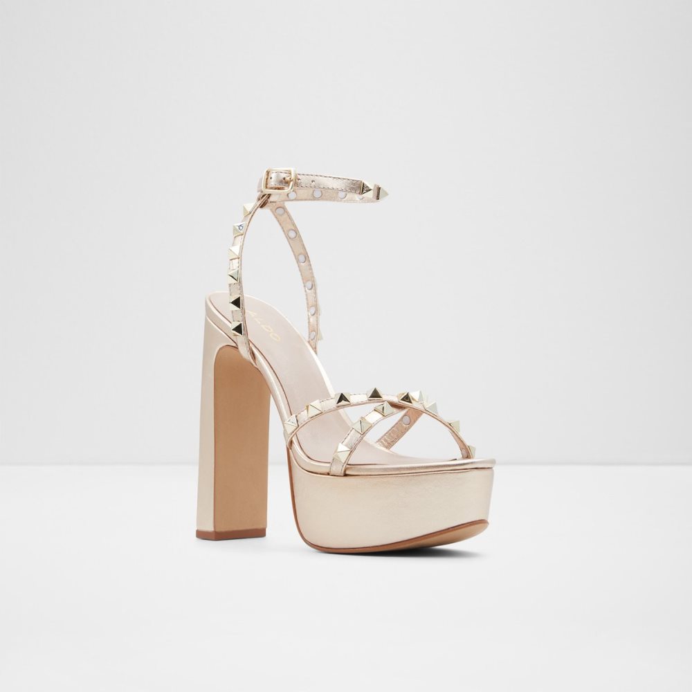 Gold Aldo Geegully Strap Heeled Sandal - Plateforme Platform Shoes | 95PVDWYHA