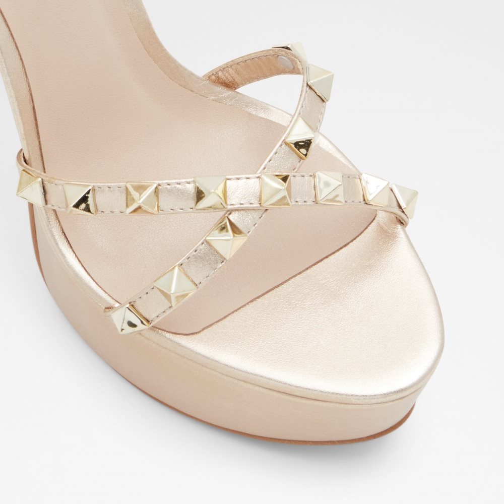 Gold Aldo Geegully Strap Heeled Sandal - Plateforme Platform Shoes | 95PVDWYHA