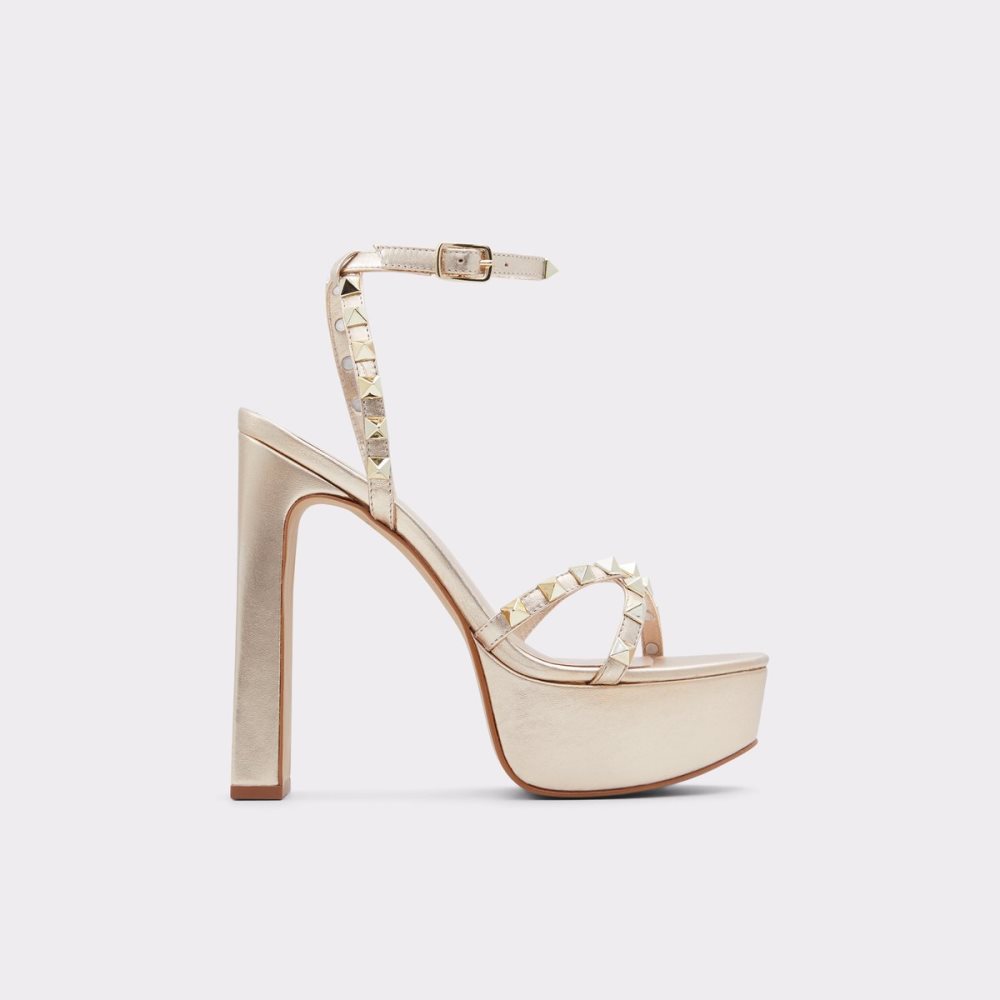 Gold Aldo Geegully Strap Heeled Sandal - Plateforme Platform Shoes | 95PVDWYHA