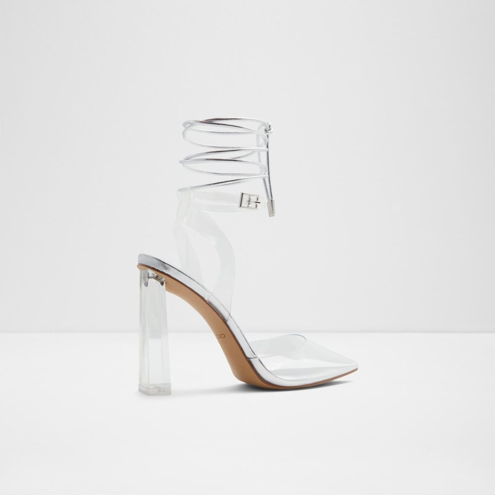 Silver Aldo Tilah Strappy Heeled Block Heels | 30XMFCANR