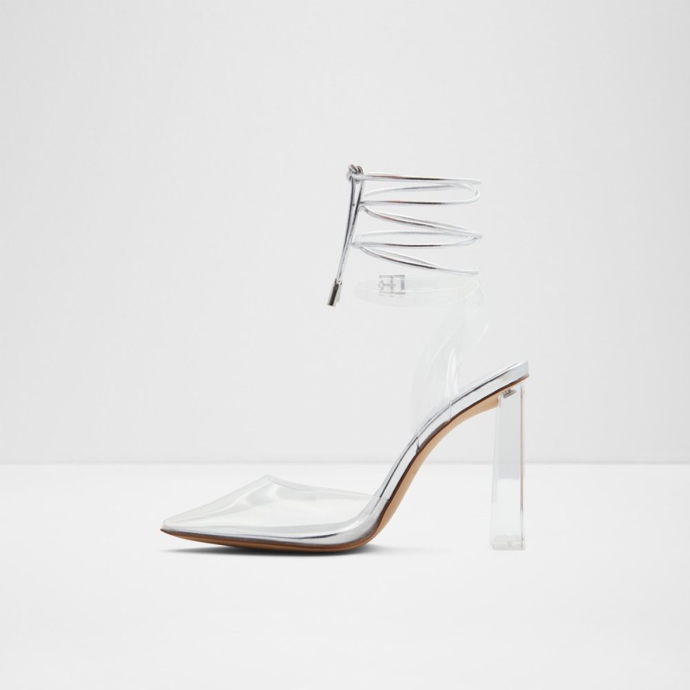 Silver Aldo Tilah Strappy Heeled Block Heels | 30XMFCANR