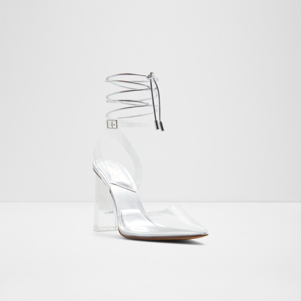 Silver Aldo Tilah Strappy Heeled Block Heels | 30XMFCANR