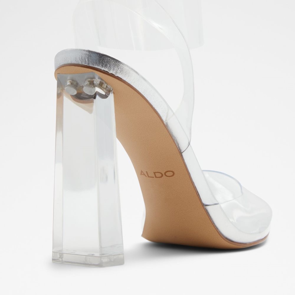 Silver Aldo Tilah Strappy Heeled Block Heels | 30XMFCANR