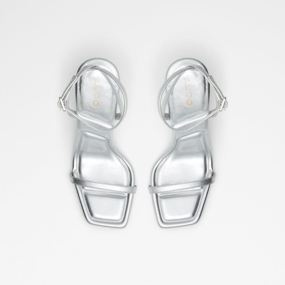 Silver Aldo Vivanti Strap Heeled Sandal Block Heels | 58LEKIBGA