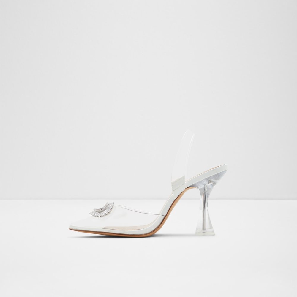 White Aldo Cheers Sling Back High Block Heels | 05LYVFPHS