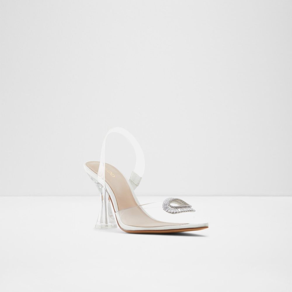 White Aldo Cheers Sling Back High Block Heels | 05LYVFPHS