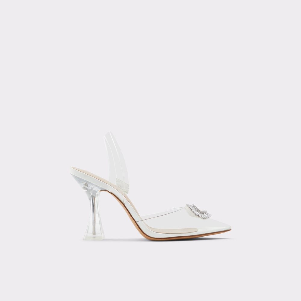 White Aldo Cheers Sling Back High Block Heels | 05LYVFPHS